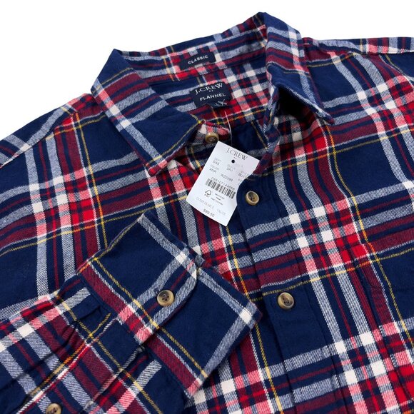 J. Crew Other - Crew Flannel Shirt Mens Size L Classic Fit Red & Navy Plaid NWT